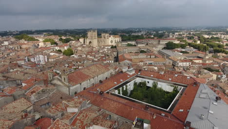 Panacee-Museum-in-Montpellier-by-drone-with-cathedral-in-background